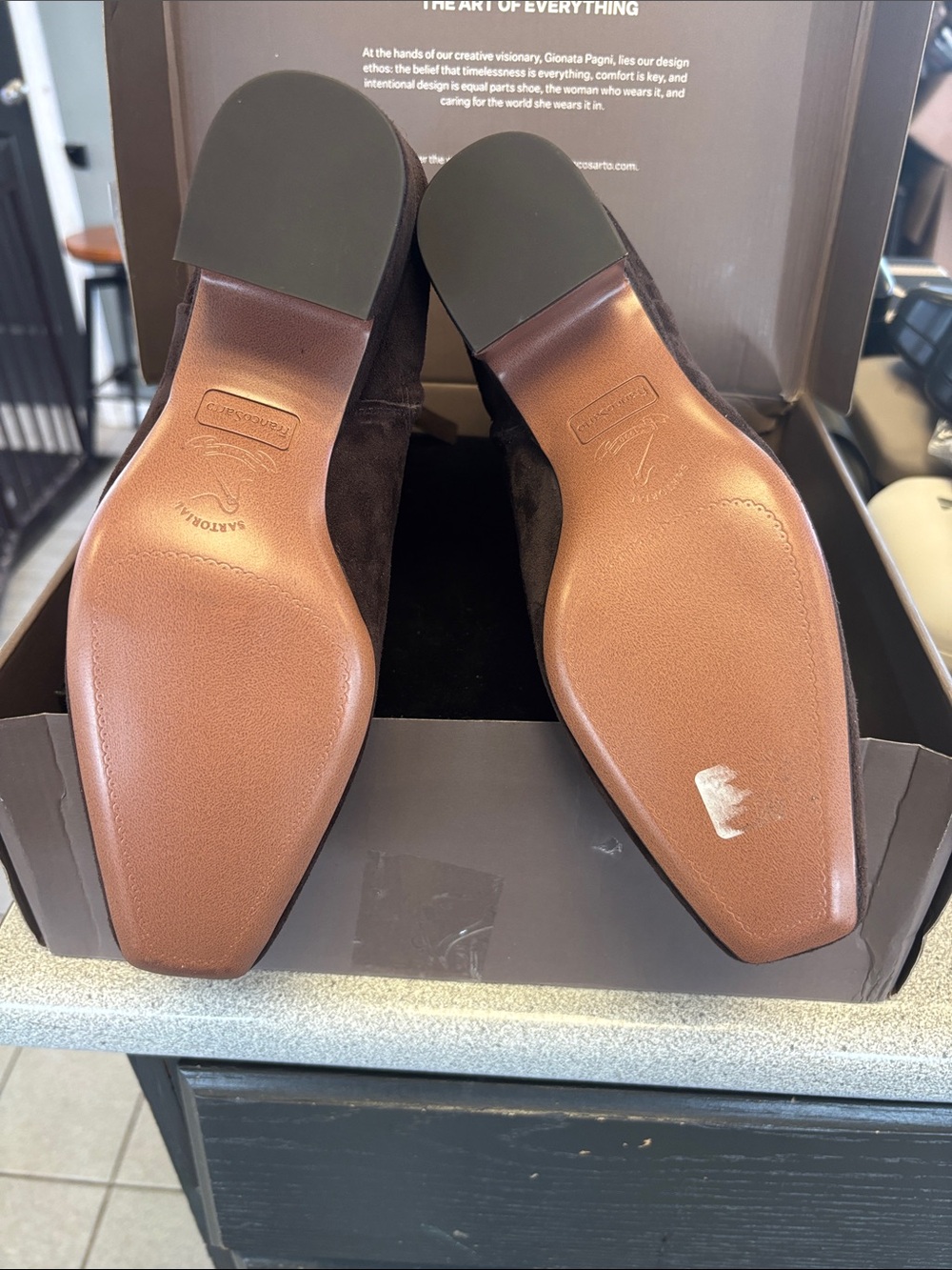 Franco Sarto Dark Brown Suede Ankle Booties with Side Zip - Picture 7 of 8
